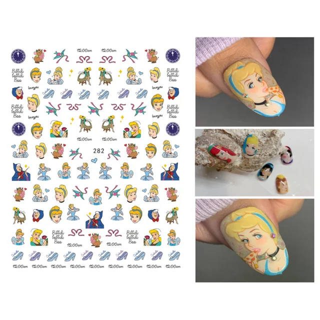 1PCS Disney Cartoon Anime Collection Star Design Nail Sticker Mickey Mouse Donald Duck Lion King Mermaid Stitch Nail Slider WG282
