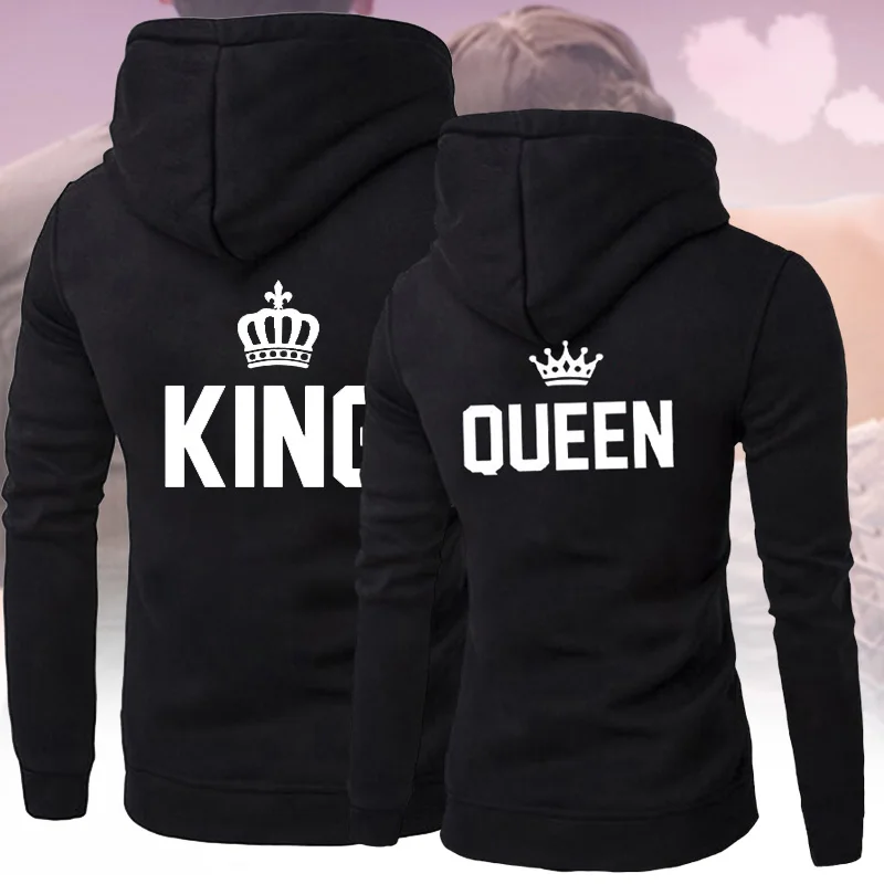 QUEEN KING толстовки для пар для женщин мужчин осень зима хараджуку свитшот с капюшоном Женский длинный рукав Пуловеры Рождественские Топы