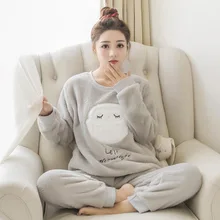 Pajama Woman Winter Warm Sets Ladies Pyjamas Flannel Sleepwear Pijamas Mujer Home Clothes пижама