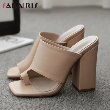 

SaraIris Flip Flop Block Heels Pumps Women 2020 Designer Fashion Brand Pumps Ladies Summer Solid Shoes