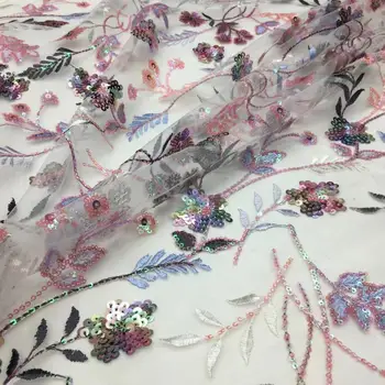 

(5yards/lot) High quality French net lace fabric with delicate sequins embroidery African tulle lace for party dress FXS209