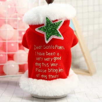 

Pet Red Warm Hooded Coat Snap Button Closure Jacket Costume For Christmas Dog Festival Decoration Outfits