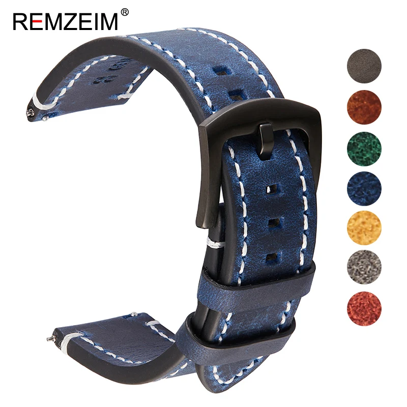 Premium Crazy Horse Calfskin Leather Watch Strap - Dark Brown, Gray, Black, Blue, Green Options