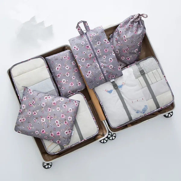 7 шт./компл. женские дорожные сумки наборы водонепроницаемый куб для упаковки портативная одежда сортировочный Органайзер модные багажные аксессуары продукт - Цвет: D