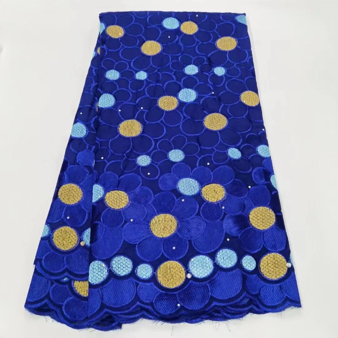 

Королевский синий хлопок кружевная ткань высокого качества африканская швейцарская вуаль кружева с вышивкой камнями африканская кружевная ткань для шитья KDP21167