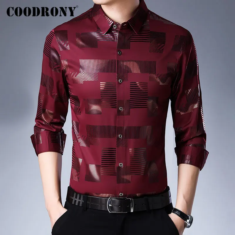 Красный Бренд COODRONY, мужские рубашки с длинным рукавом, хлопковая рубашка, Мужская осенняя одежда, мужские повседневные рубашки, уличная мода, Camisa Masculina 96068 - Цвет: Красный
