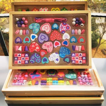 

Girls Wooden Handmade Jewelry Making Beads Toy Kids Creative Wooden DIY Beads Kit Early Learning Toy