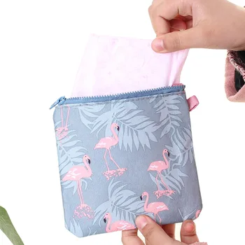 

Flamingo Portable Sanitary Napkin Storage Bag Canvas Sanitary Pads Diapers Bag Sewing Kit Coin Purse Credit Card Holder Bags