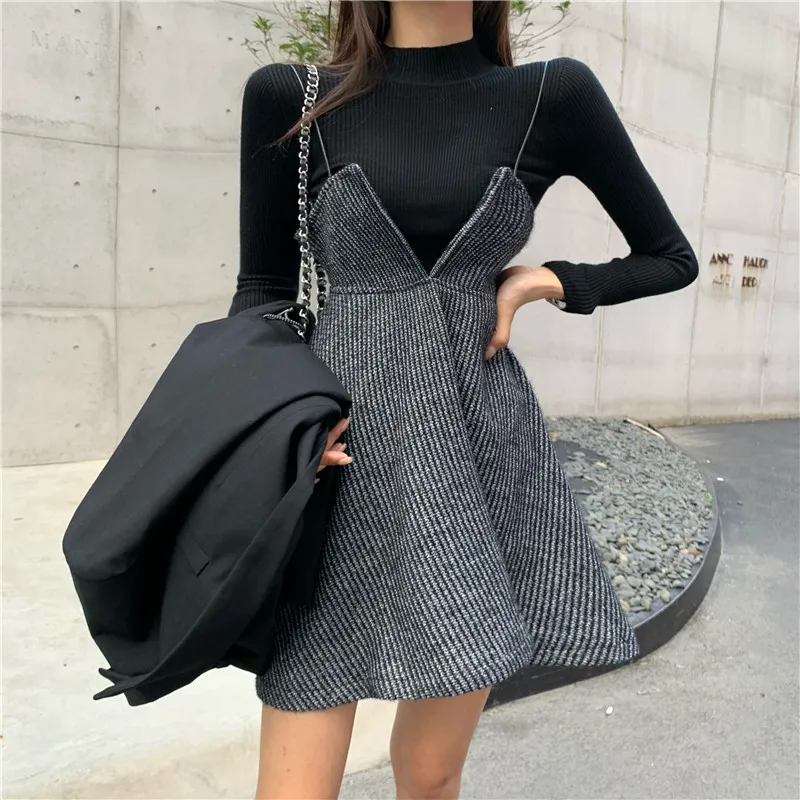 Tanie Elegancka seksowna cienka sukienka na szelkach moda damska szara linia Mini sukienka party Dress Vestidos