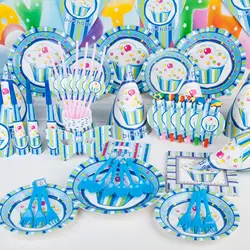 Украшения для детской вечеринки, набор из 6 человек, синяя тематическая вечеринка на день рождения, набор принадлежностей для малышей
