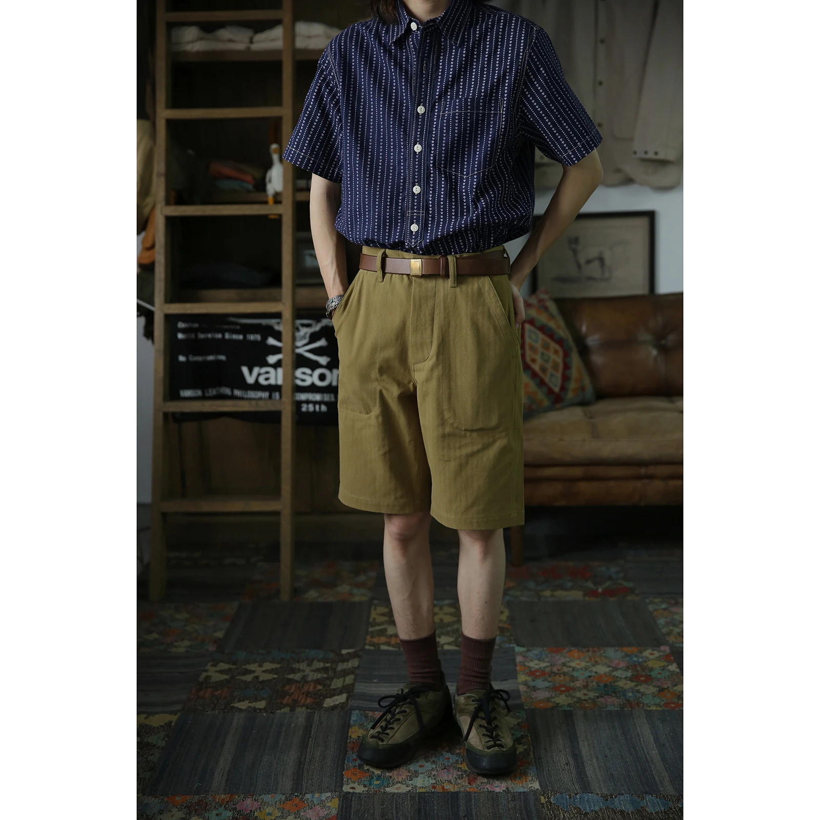 BOB DONG Heart-Shaped Wabash Shirt Indigo Heritage Mens Workwear Striped Shirts 4