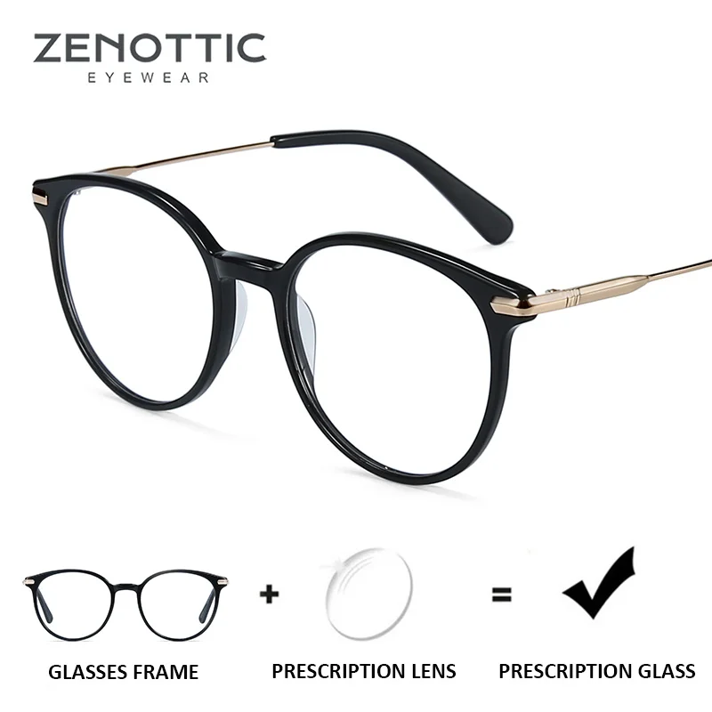 ZENOTTIC-gafas graduadas redondas Retro para mujer, lentes fotocromáticas para miopía, hipermetropía, montura antirayos azules