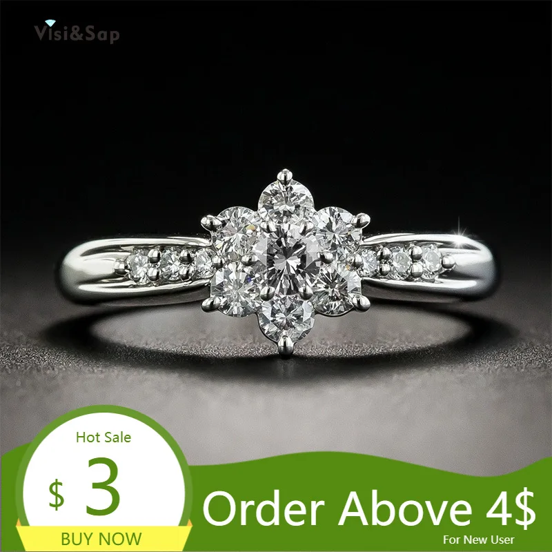 Visisap Luxury Flowers Zircon Ring for Female White Gold Color Jewelry Wedding Engagement Rings Supplier Accessories B2190 | Украшения и