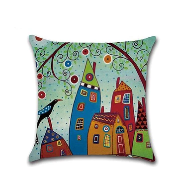 

45x45cm Creative Color toon Painting House Series Pillowcase Linen Pillow Cushions Dustproof Waterproof Cover Home Textile