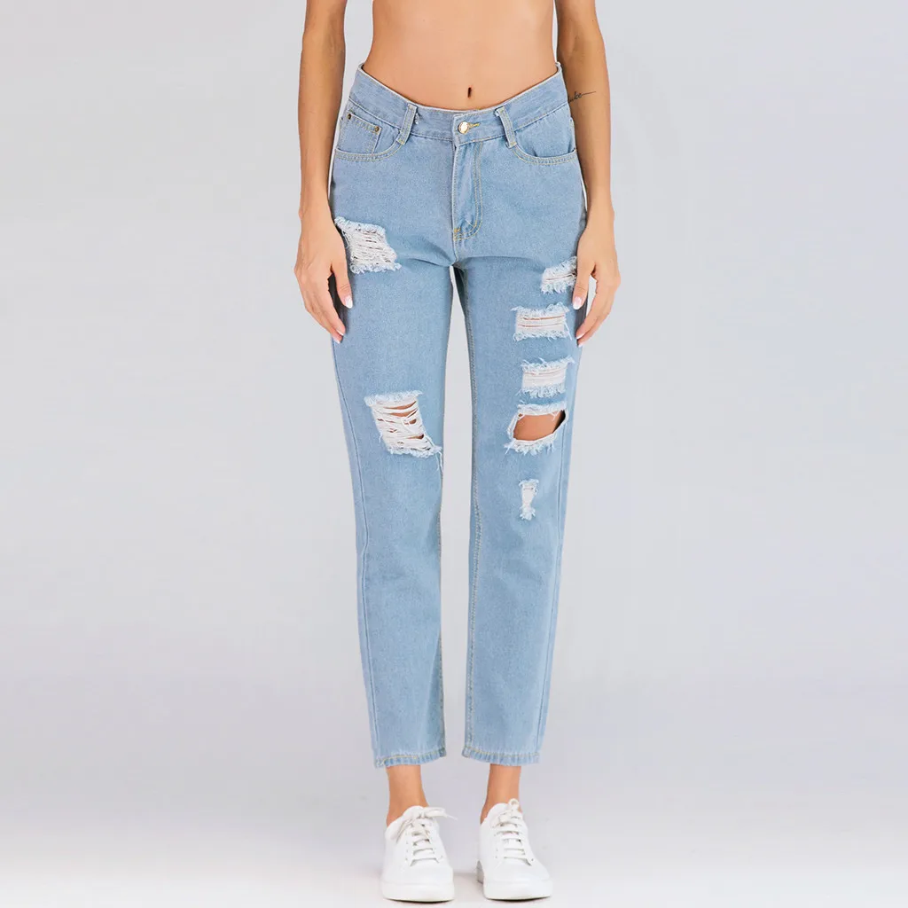 Jaycosin New Fashion Ladies Casual Wild Blue Loose Jeans Elastic Stretch Trousers Length Washed Jeans Harem  Pants Female 10#4