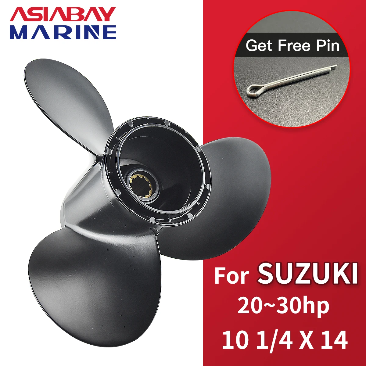 For Suzuki Outboard Propeller 20hp 25hp 30hp 10 1/4x14 Boat Motor Aluminum Screw 3 Blade 10 Spline Fit 20 25 30 Hp 10.25*13 Inch marine propeller