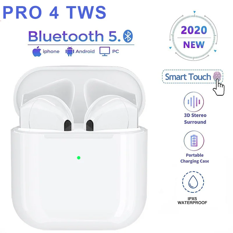 Pro 4 Earphones TWS Rename GPS Wireless earbuds Charging Blutooth Earphone Mini Headset Stereo 2020 New PK I100 I200 I500 I9000
