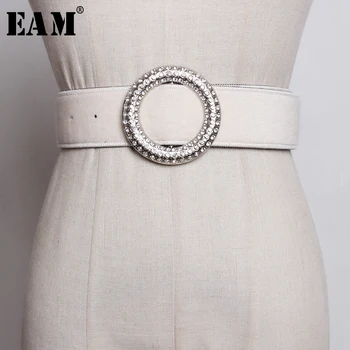 

[EAM] Pu Leather Rhinestone Circle Wide Long Belt Personality Women New Fashion Tide All-match Spring Autumn 2020 1B019