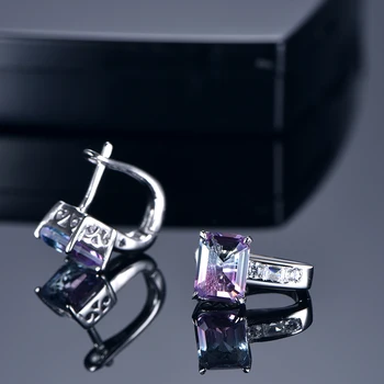 

TKJ Trendy Tourmaline Stud Earrings For Women 925 Sterling Silver Earring Rectangle Zircon Party Earring Fine Jewelry Gift