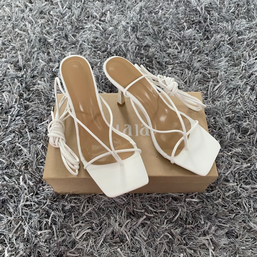 Summer White Black Women Sandals Fashion Cross-Tied High Heels Shoes Sexy Lace Up Party Pumps shoes Woman Size 35-42