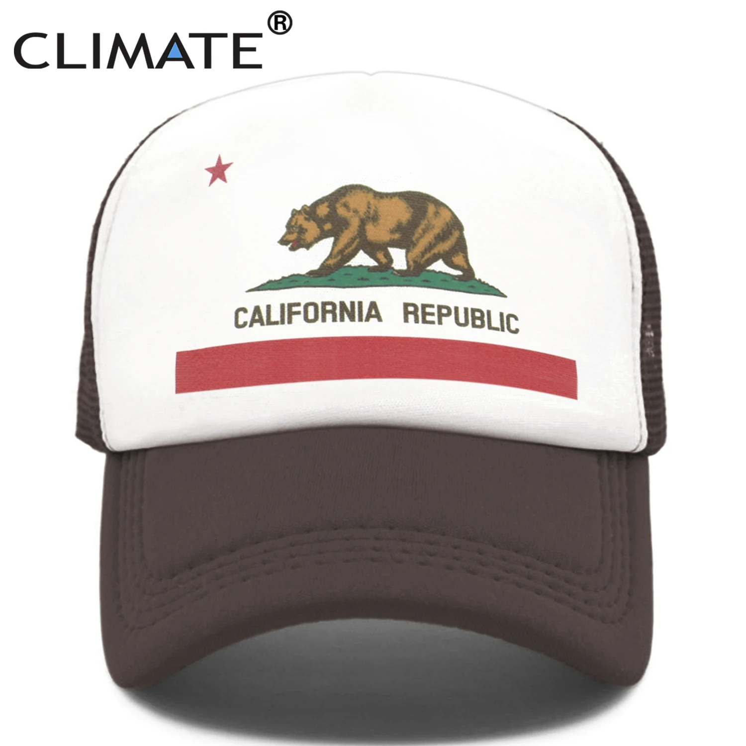 

CLIMATE California Trucker Cap Men Bear California Republic Flag Caps Women Funny Hip Hop Hat Baseball Cap Cool Summer Mesh Cap