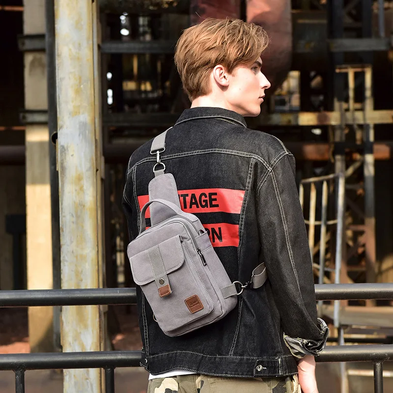 

2018 New Style Multi-functional Canvas Chest Bag MEN'S Travelling Bag Dual Purpose Crossbody Bag Retro Chest Bag Foreign Trade