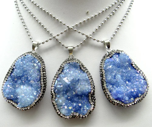 

Natural stone Titanium Crystal Druzy Quartz Quartz Geode stone irregular pendant for diy Jewelry making necklace Accessories
