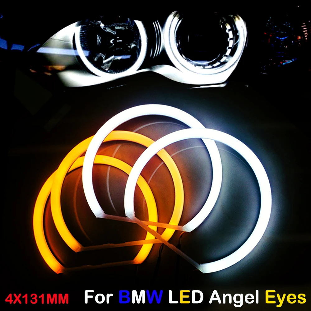 Car-styling Dual color WHITE Yellow 4X131MM LED Halo Rings Cotton Light For BMW E36 E38 E39 E46 M3 LED SMD Angel Eyes Lamp