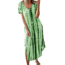 Женское платье летние свободные платья с принтом v-образный вырез с коротким рукавом Boho большого размера нетипичный элегантный Домашняя одежда Повседневное платье