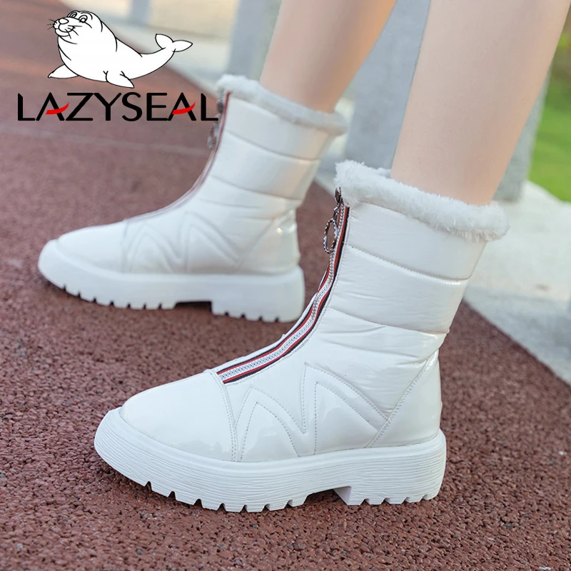 LazySeal/зимние сапоги; женские сапоги до середины икры на платформе; женская зимняя обувь на толстой подошве; Водонепроницаемая застежка-молния; цвет белый, черный