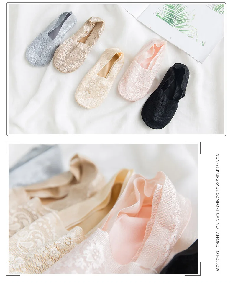 CXZD 2 Pairs Fashion Women Girls Summer Socks Style Lace Flower Short Sock Antiskid Invisible Ankle Socks 2019 (24)