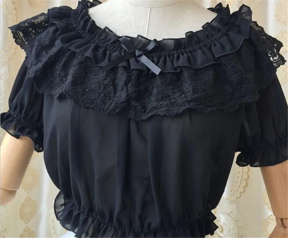 Женский шифоновый укороченный топ Lolita girl шифоновая блузка с коротким рукавом и