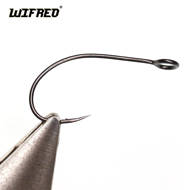 WIFREO 30pcs Carbon Steel Fishing Hook Big Eye Single Hook Fly Fishing  Hooks Barbed Spoon Lure