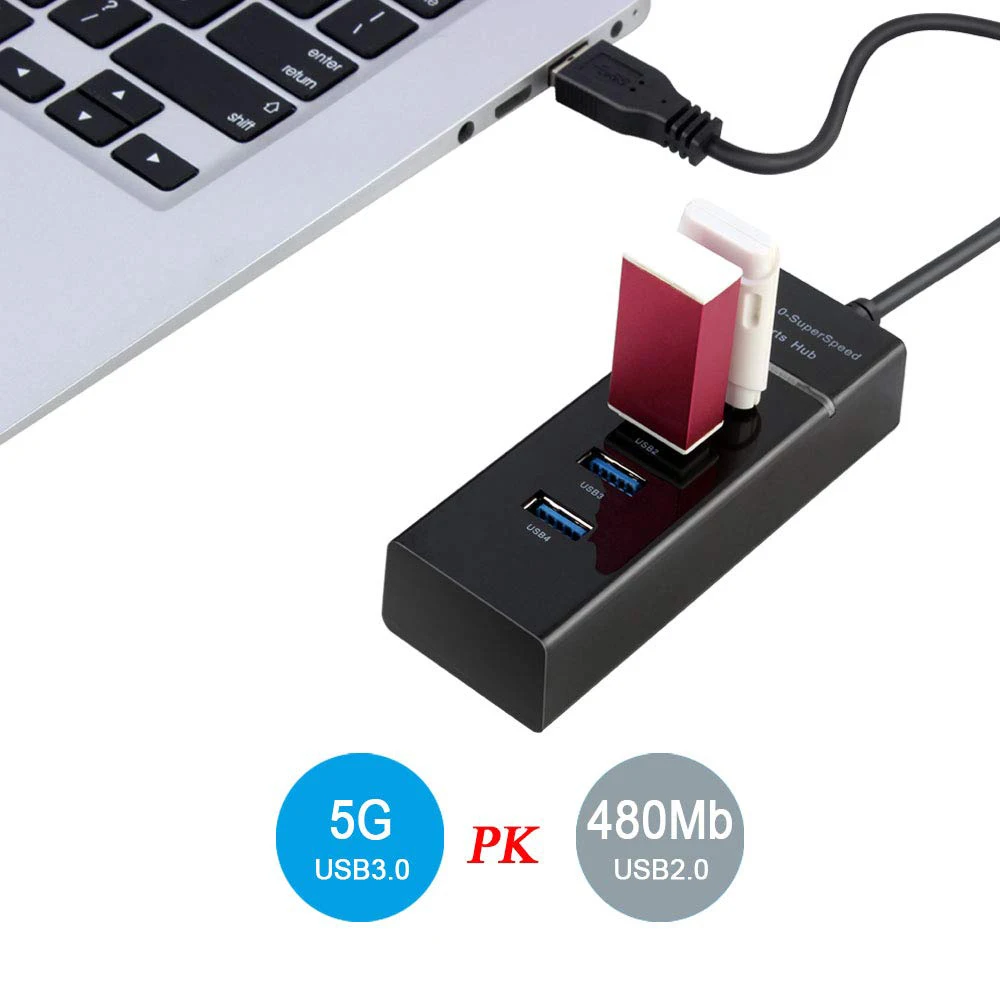 VIPATEY 4-Порты и разъёмы USB 3,0 концентратор Портативный центр данных со светодиодной подсветкой из 30 см кабель Для iMac MacBook Pro MacBook Air Тетрадь планшетный компьютер портативных ПК