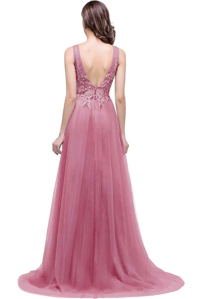 Vestido de Festa соблазнительное длинное с открытой спинкой вечерние платья с аппликацией элегантные кружевные тюлевые вечерние платья Robe De Soiree