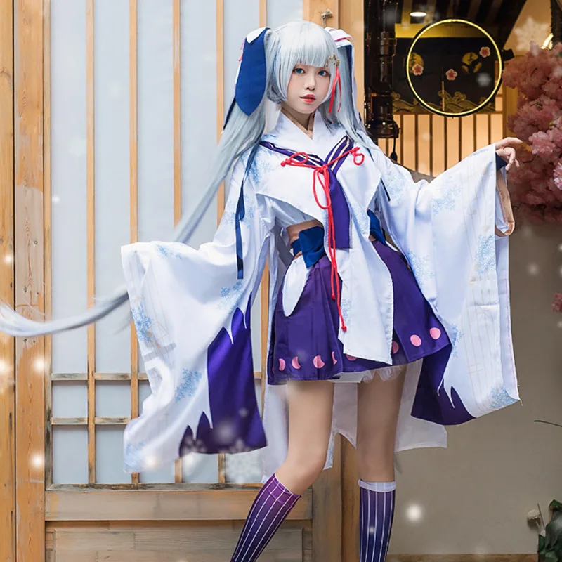Snow Hatsune COS одежда vocaloid miku снежное кимоно ведьмы женский костюм для косплея