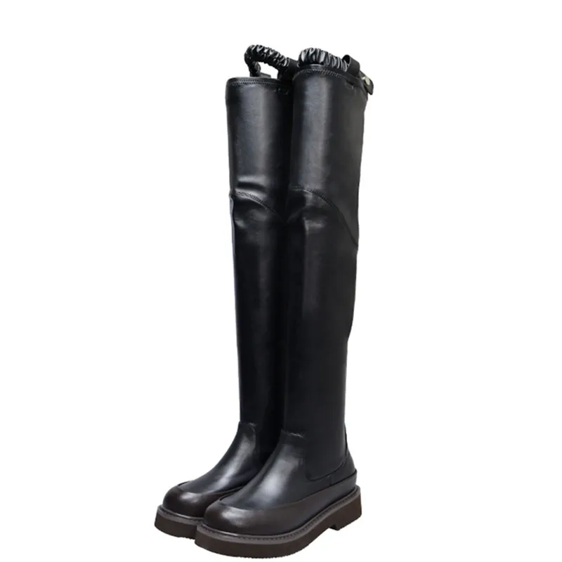 Высокие Сапоги выше колена на платформе; botas Mujer; рыцарские сапоги черного цвета с эластичным ремешком; пикантная Клубная обувь для выпускного; облегающие высокие сапоги