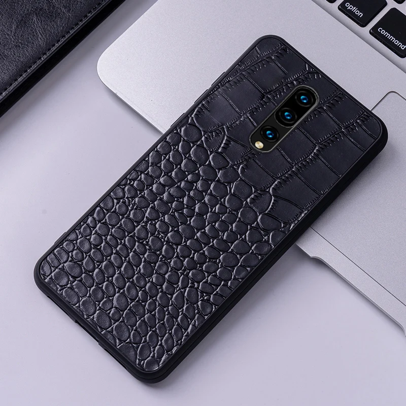 

Genuine leather Phone Case For Oneplus 6 6T 7 7 Pro Natural Cowhide Luxury Crocodile Texture Back Cover fundas capa
