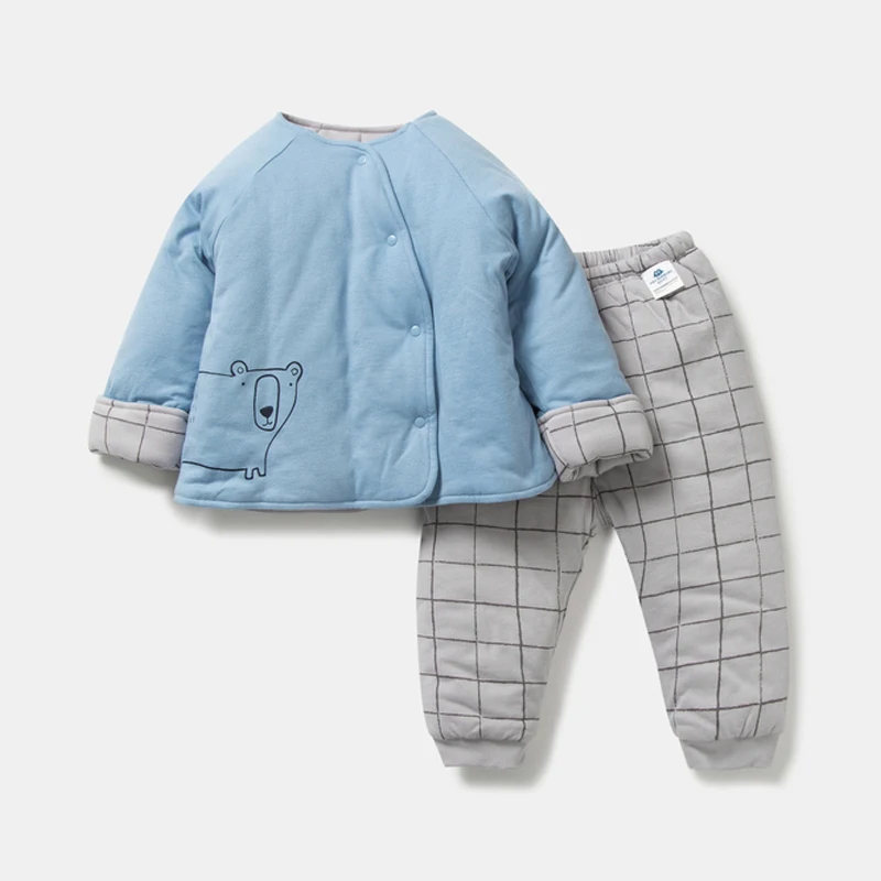Minibalabala/Детские костюмы для мальчиков и девочек; Детские плотные стеганые домашние комплекты; коллекция года; новые зимние пижамные комплекты для малышей - Цвет: blue