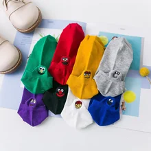 Kawaii, женские носки, счастливые, модные, до лодыжки, забавные Женские носочки, хлопковые, с вышивкой, яркие цвета, 1 пара, Прямая поставка