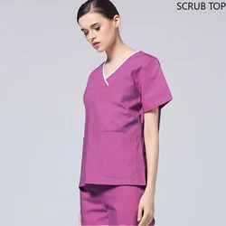 Women Mock Wrap Scrub Top Short Sleeve Nursing Uniforms Color Blocking Spa Uniform Fit Doctor Workwear Medical Clothing(a Top)