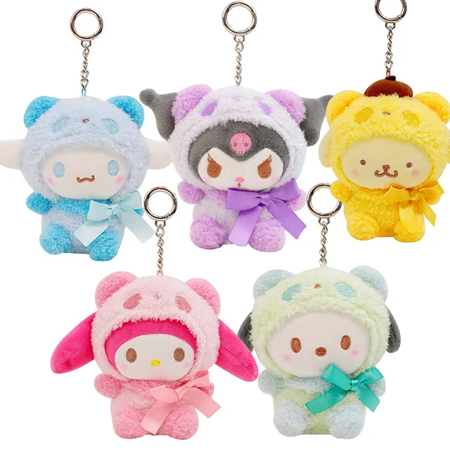 10cm Kawaii Kuromi My Melody Cinnamoroll PC Dog Kitty Series Anime Stuffed Animals Plushie Pendant Keychain Plush toys 1