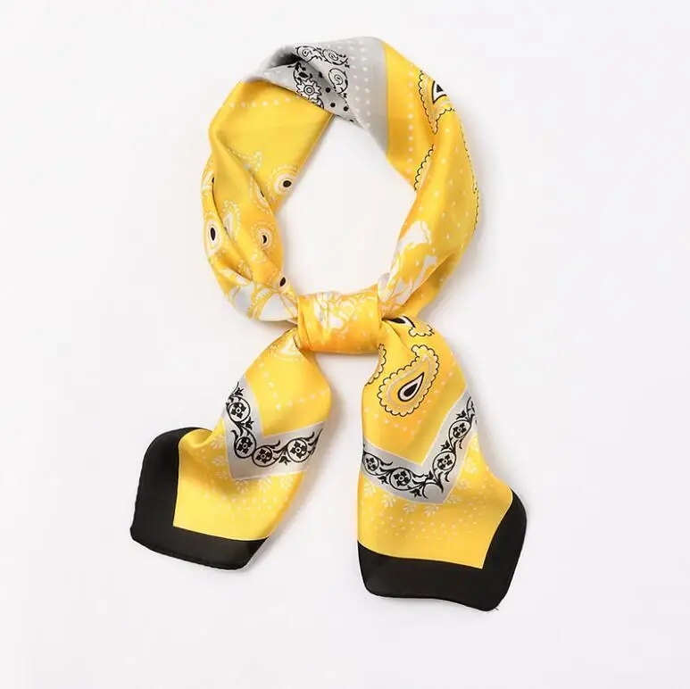 

Yishine 2021 70x70cm Women Multifunction Polyester Silk Scarf Cashew Flowers Satin Small Square Wraps Scarves Neckwear