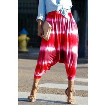 

Women High Street Fashion Print Cross-Pants Summer Pleated Loose Ankle-Length Pants Lady Aladdin Baggy Pants Boho Hippy Trousers