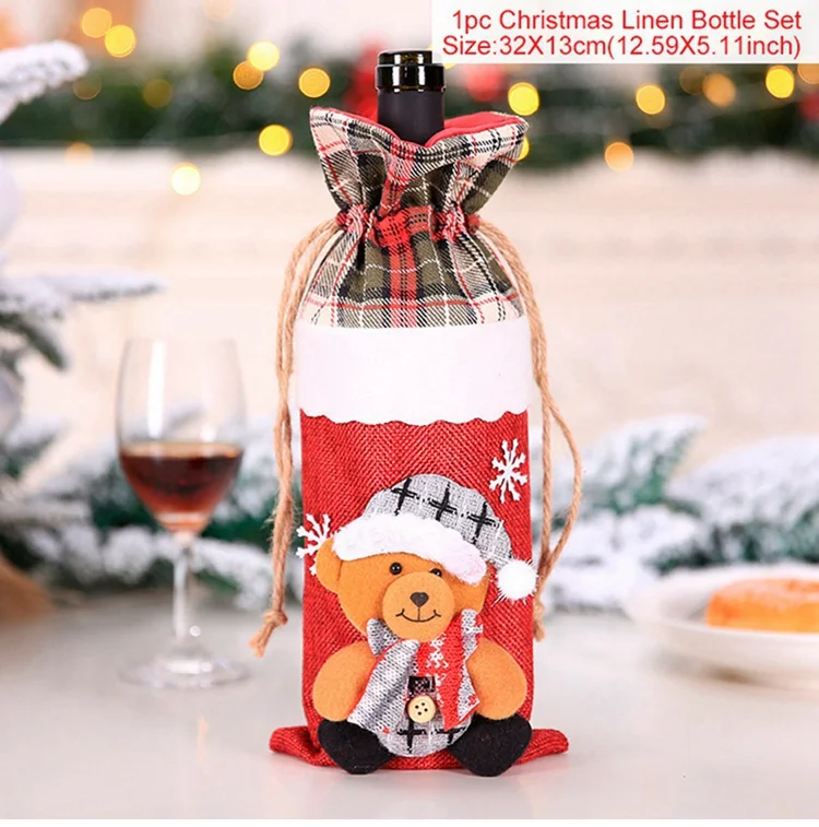 FengRise рождественские украшения для дома Санта Клаус крышка бутылки вина снеговик чулок держатели для подарков Рождество Navidad декор год - Цвет: wine bottle set 10