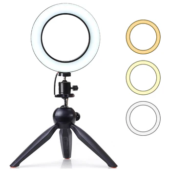 

Tabletop Mini Tripod with LED Ring Flash Lamp Light Phone Holder for Video Recording Live Streaming Bloggers