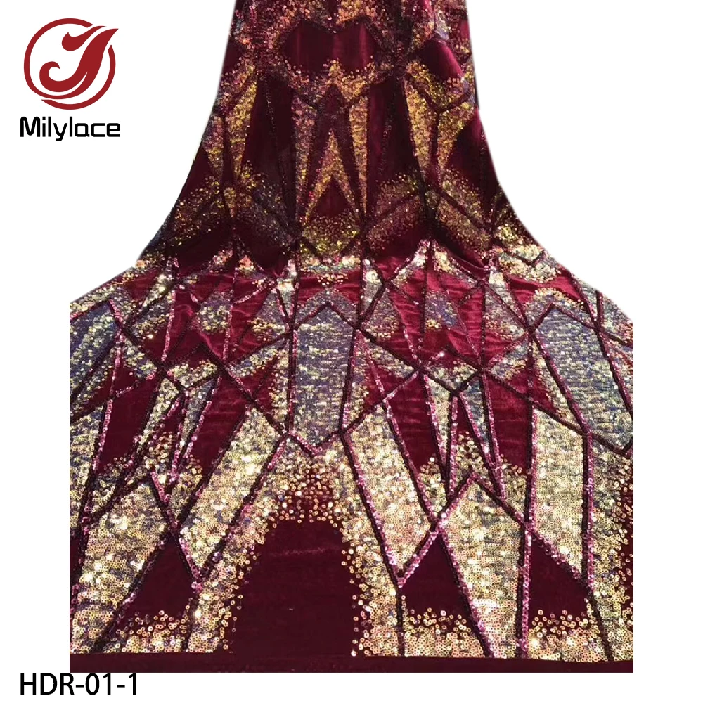 Milylace нигерийская бархатная ткань с блестками высокого качества смешанные цвета блестки Бархатная Ткань 5 ярдов для вечерних платьев HDR-01
