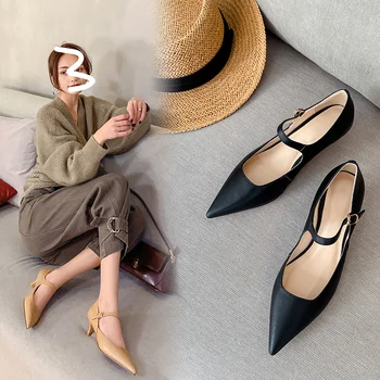 

INS hot women pumps Natural leather 22-25cm ladies shoes Internet celebrity Sheepskin insole + pigskin lining Mary Jane Shoes