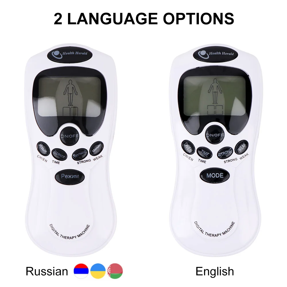 Russian Tens Machine Dual Output 8 Electrode Pads for Pain Relief Pulse Massage EMS Muscle Stimulation Tens Electroestimulador