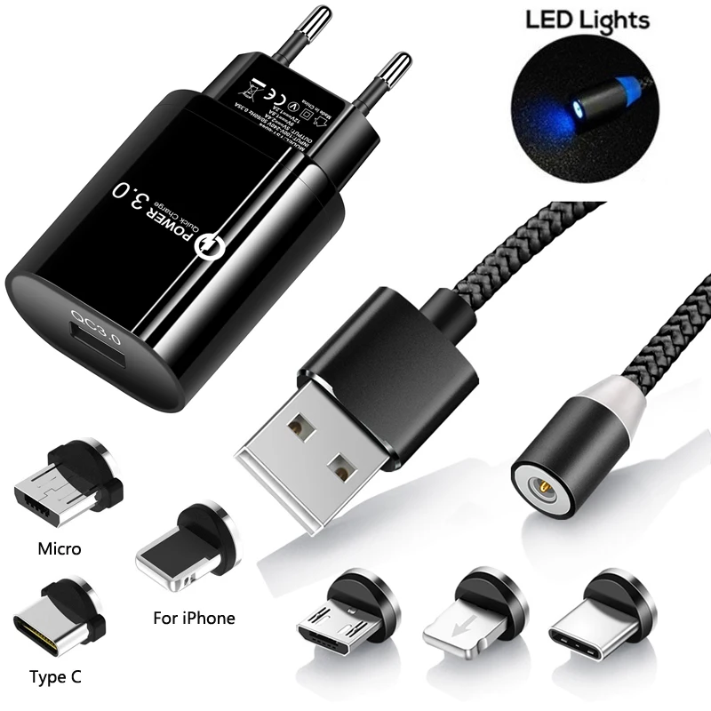 Быстрое зарядное устройство 3 0 для путешествий магнитный кабель Micro USB Type c